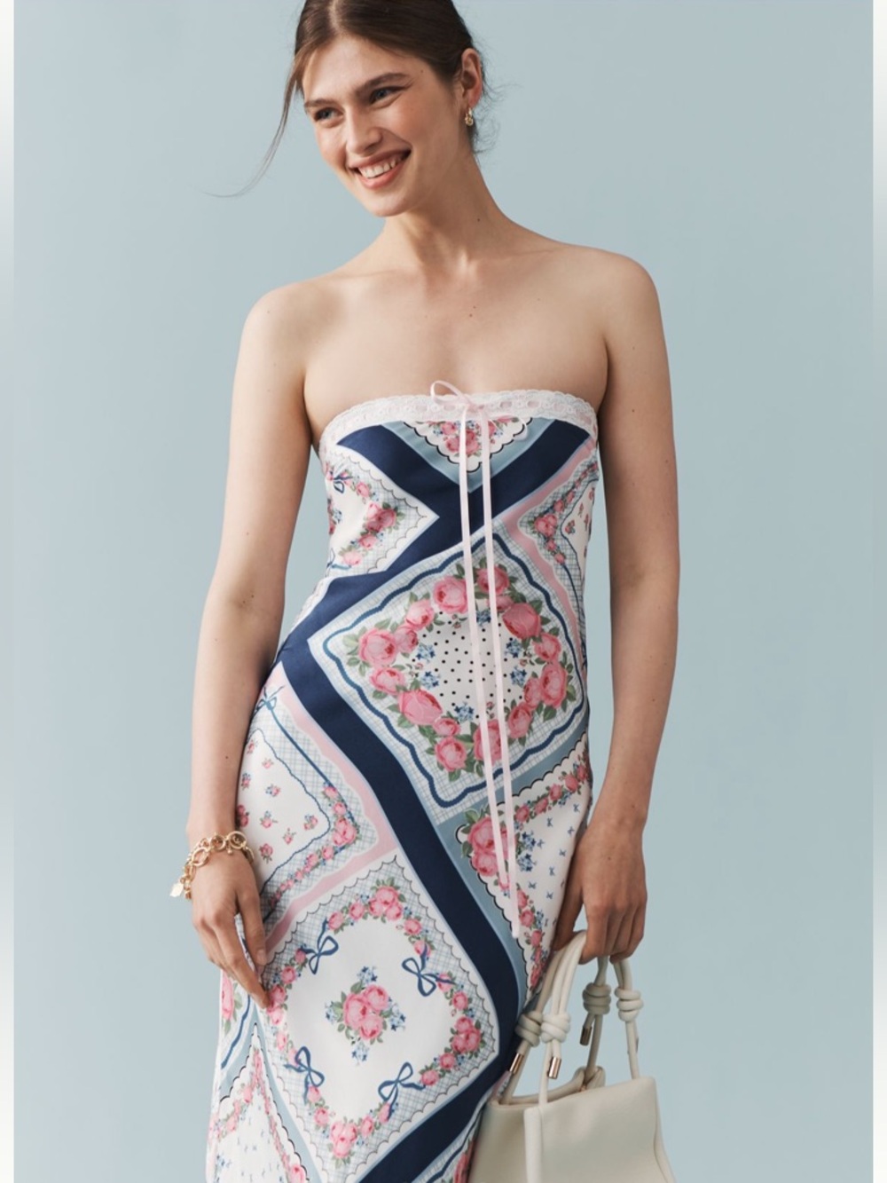 For Love and Lemons Daisy Mae Strapless Midi Slip Dress Coquette Cottagecore